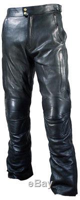 Custom Made Men's Black Aniline Leather Racing Motorcycle Pant CE Armor L-264