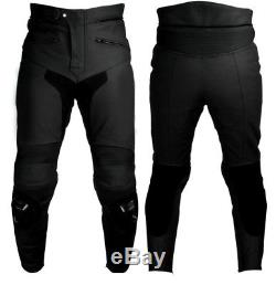 Custom Made Men's Black Matte Dull Leather Racing Motorcycle Pant CE Armor L-756