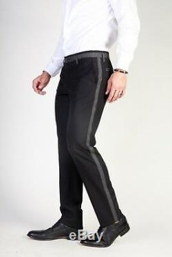 D&G Men's Black Charcoal Tuxedo Trousers with Grey side stripe