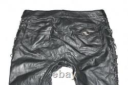 DAMEN Men's Lace Up Leather Motorcycle Biker Black Trousers Pants Size W41 L35