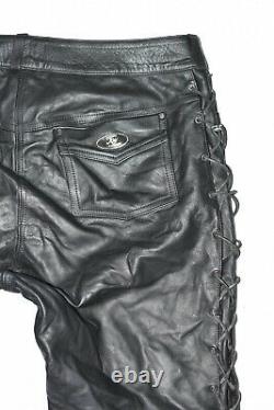 DAMEN Men's Lace Up Leather Motorcycle Biker Black Trousers Pants Size W41 L35