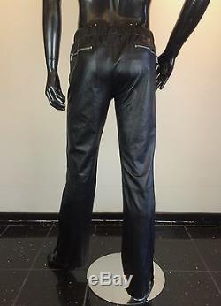 DOLCE & GABBANA Men's Black Leather Track Pants with Drawstring Waist GORGEOUS