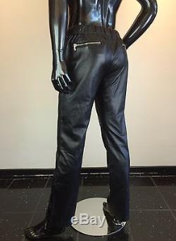 DOLCE & GABBANA Men's Black Leather Track Pants with Drawstring Waist GORGEOUS