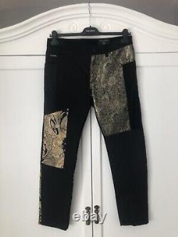 DOLCE & GABBANA Runway Black & Gold Jacquard Velvet Brocade Patches Trousers
