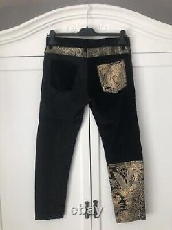 DOLCE & GABBANA Runway Black & Gold Jacquard Velvet Brocade Patches Trousers