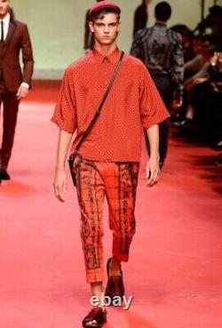DOLCE & GABBANA Runway Red & Black Baroque Print Trousers Made In Italy