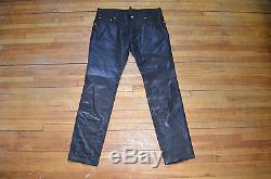 DSQUARED² AMAZING RUNWAY CLASSIC CLEAN SMOOTH BLACK LEATHER PANTS 50 34 SLIM FIT