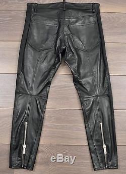 DSQUARED2 Auth New Iconic Black Leather Biker Motorcycle Pants Size 46 50