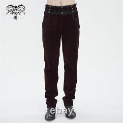 Devil Fashion Men Black Gothic Retro Trousers Lace Trim Slant Pocket Party Pants