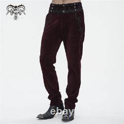 Devil Fashion Men Black Gothic Retro Trousers Lace Trim Slant Pocket Party Pants