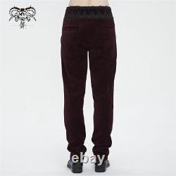 Devil Fashion Men Black Gothic Retro Trousers Lace Trim Slant Pocket Party Pants