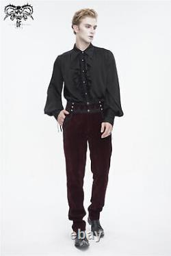 Devil Fashion Men Black Gothic Retro Trousers Lace Trim Slant Pocket Party Pants