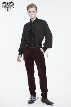 Devil Fashion Men Black Gothic Retro Trousers Lace Trim Slant Pocket Party Pants