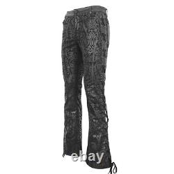 Devil Fashion Men Black Gothic Vintage Pattern Lace-Up Pants Flared Trousers