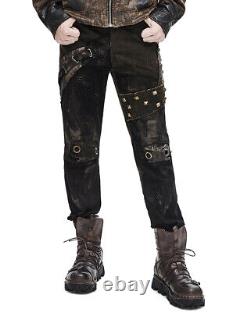 Devil Fashion Mens Apocalyptic Goth Punk Jeans Pants Brown Black Studded Grunge