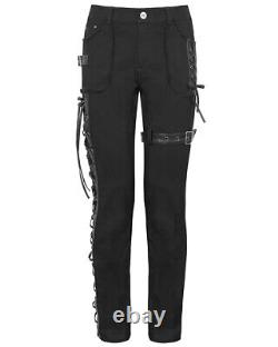 Devil Fashion Mens Goth Punk Biker Grunge Side Lacing Pants Trousers Jeans Black