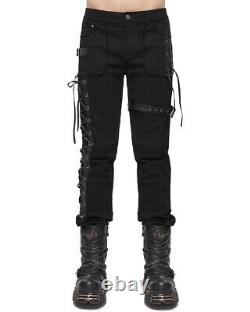 Devil Fashion Mens Goth Punk Biker Grunge Side Lacing Pants Trousers Jeans Black