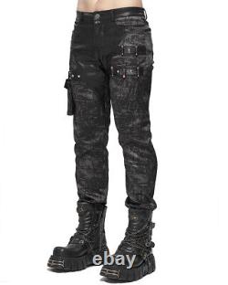Devil Fashion Mens Gothic Punk Grunge PU Side Pocket Pants Trousers Jeans Black