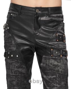 Devil Fashion Mens Gothic Punk Grunge PU Side Pocket Pants Trousers Jeans Black