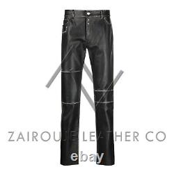 Distressed Leather Pants For Men, Men's Black Trousers, Luxury Lambskin Bottoms