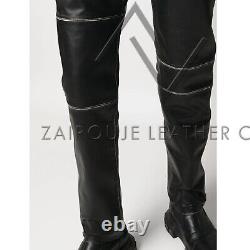 Distressed Leather Pants For Men, Men's Black Trousers, Luxury Lambskin Bottoms