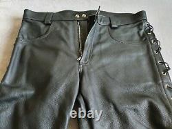 Expectations London Premier Side Laced Leather Jeans 36W New Heavy Leather Gay