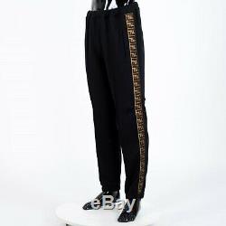 FENDI 1190$ Jogging Pants With FF Logo Stripe In Black Silk, Wool & Cashmere
