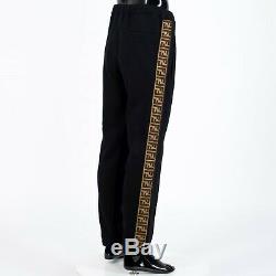 FENDI 1190$ Jogging Pants With FF Logo Stripe In Black Silk, Wool & Cashmere