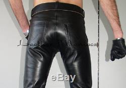 Five pocket leather jeans pants trousers