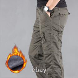 Fleece Cargo Pants Men Casual Trousers Military Tactical Army Black Winter Pants