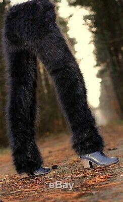 Fuzzy black mohair pants wool trousers fluffy leggings hand knit SUPERTANYA SALE