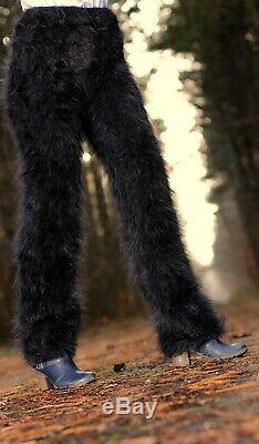 Fuzzy black mohair pants wool trousers fluffy leggings hand knit SUPERTANYA SALE