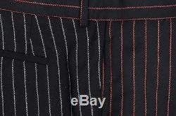 GIVENCHY 1000$ Authentic New Black Wool Slimfit Red & Charcoal Pinstripe Pants