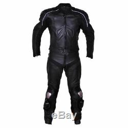 Genuine Leather Motobike Suite Motorcycle Racing Jacket Trouser CE Armored Black