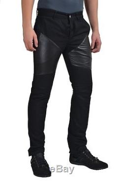 Givenchy Men's Black Leather Trimmed Casual Pants US 30 IT 46