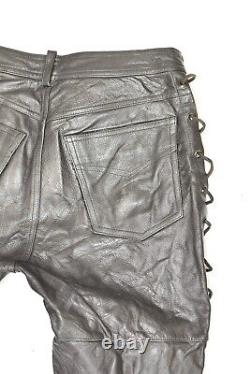 HEIN GERICKE Lace Up Men's Leather Biker Motorcycle Black Trousers Size W32 L34