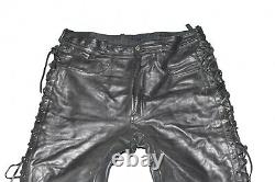 HEIN GERICKE Men's Lace Up Leather Biker Black Trousers Pants Size W33 L35