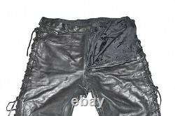 HEIN GERICKE Men's Lace Up Leather Biker Black Trousers Pants Size W33 L35