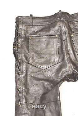 HEIN GERICKE Men's Lace Up Leather Motorcycle Biker Black Trousers Size W37 L33
