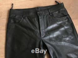 HELMUT LANG Black 100% Leather Trousers Size 34W Pants Mens Button Fly Fetish