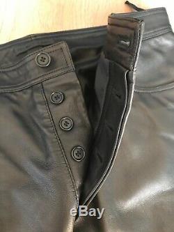 HELMUT LANG Black 100% Leather Trousers Size 34W Pants Mens Button Fly Fetish