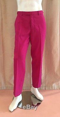 HELMUT LANG Men's Fuchsia Wool/Silk-Blend Dress Pants with Black Side Stripe- RARE
