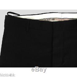 HELMUT LANG Mens Leather Trim Virgin Wool Trouser Pants Black 38 52 Italy