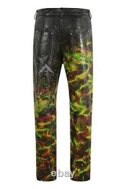 HIPSTER Leather Pants Black Watercolor Effect Waxed Soft Leather Trousers Jeans