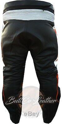 HONDA CBR Orange Black Cowhide Motorcycle Biker Armour REAL Leather Pant Trouser