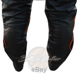HONDA CBR Orange Black Cowhide Motorcycle Biker Armour REAL Leather Pant Trouser