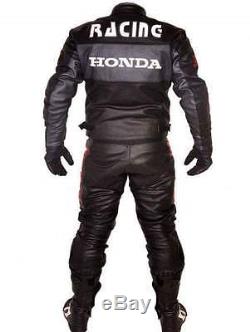HONDA-RACING-BLACK MOTORBIKE LEATHER SUIT, JACKET/TROUSER RACING MOTORCYCLE(Rep)