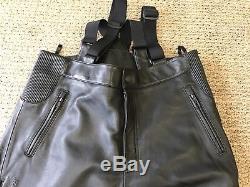 Harley Davidson FXRG Leather Pants With Suspenders Armour Mens 38 Never Hemmed