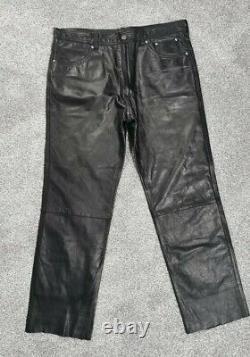 Harley Davidson mens Black Leather Trousers Jeans, 36R 31 leg new and unworn