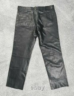 Harley Davidson mens Black Leather Trousers Jeans, 36R 31 leg new and unworn